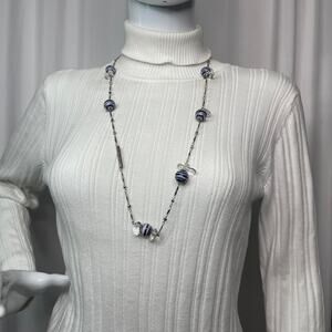 silver tone beads beading Wedgewood blue and white beads signed costume jewelry